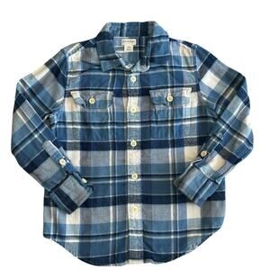 CREWCUTS Blue Plaid Flannel Button Down Boys Size 4-5y